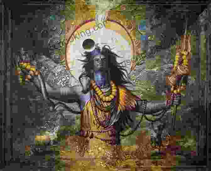 A Majestic Painting Depicting Lord Shiva In All His Glory, Wielding A Trishul (trident) And Surrounded By His Divine Attributes. Legends Of India Shiva And Bhasmasur
